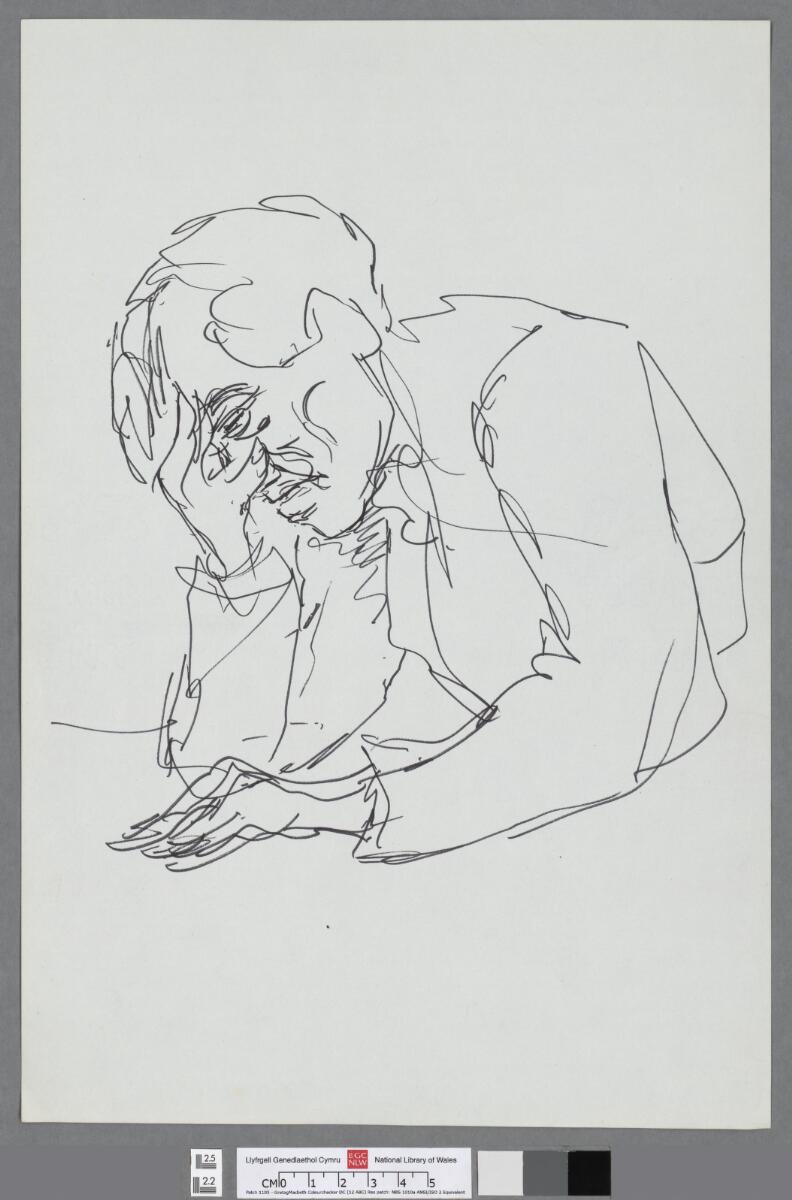 Man leaning on right hand