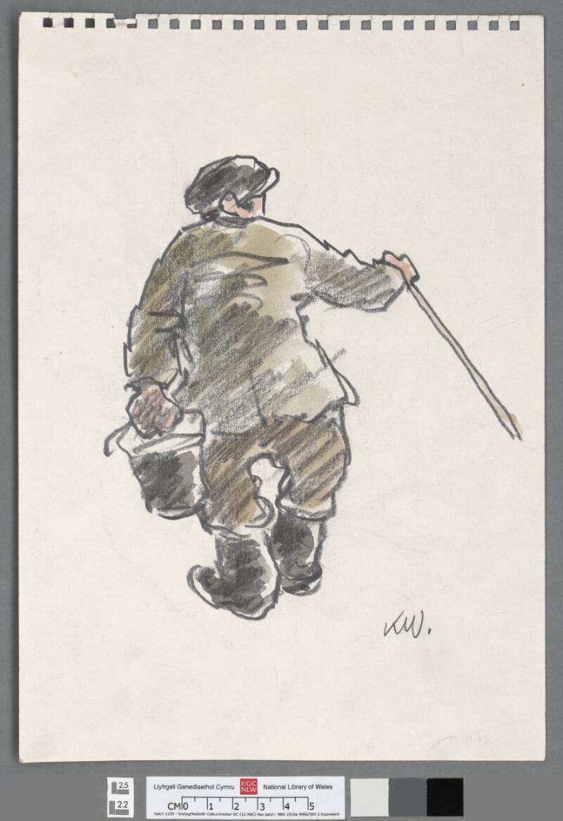 Farmer with bucket and stick