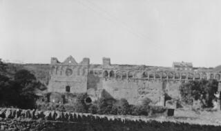 View of the walls of the Bishop's Palace, St david's, Pembrokeshire. Slightly out of focus.