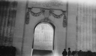 Doorway and names of some of the fallen inscribed in the Menin Gate.