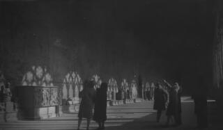 Dame Margaret Lloyd George and others viewing frescoes at Camposanto, Pisa, Italy.