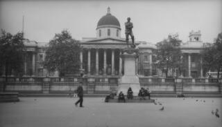Exterior of the National Gallery, photographed from Trafalgar Square.