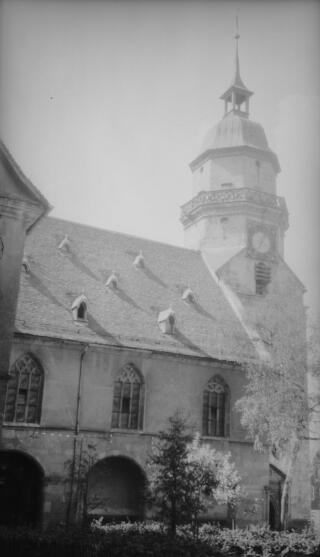 One of the two towers on the Evangelische Stadtkirche, Freudenstat.