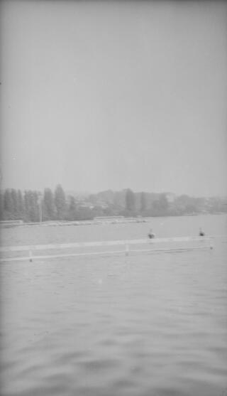 An out of focus view of an unidentified lake.