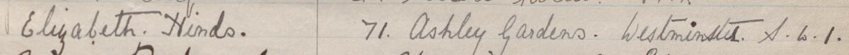 Image of Elizabeth Hinds's signature and address in the petition