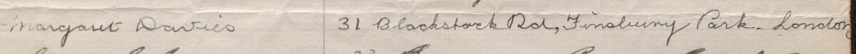 Image of Margaret Davies's signature and address in the petition
