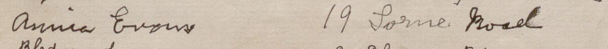 Image of Annie Evans's signature and address in the petition