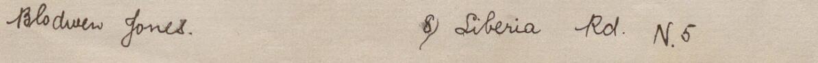 Image of Blodwen Jones's signature and address in the petition