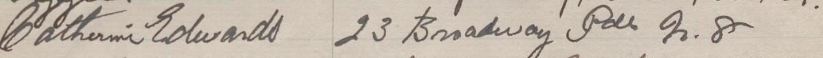 Image of Catherine Edwards's signature and address in the petition