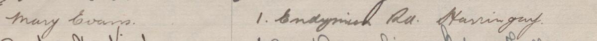 Image of Mary Evans's signature and address in the petition