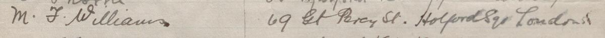 Image of M F Williams's signature and address in the petition