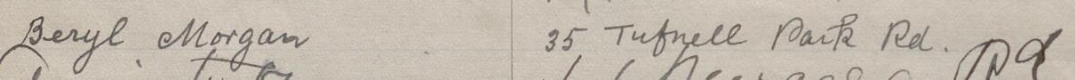 Image of Beryl Morgan's signature and address in the petition