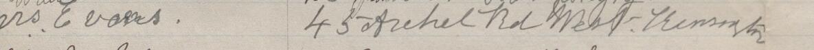 Image of Mrs Evans's signature and address in the petition