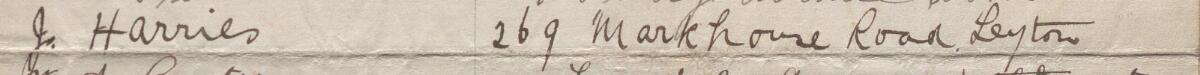 Image of J. Harries's signature and address in the petition