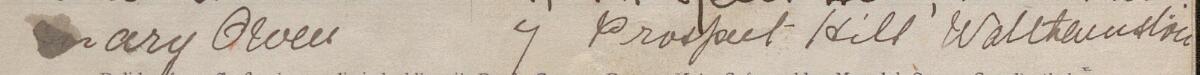 Image of Mary Owen's signature and address in the petition