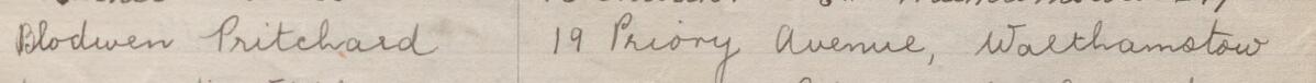 Image of Blodwen Pritchard's signature and address in the petition