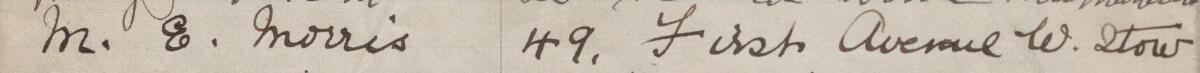 Image of M. E. Morris's signature and address in the petition