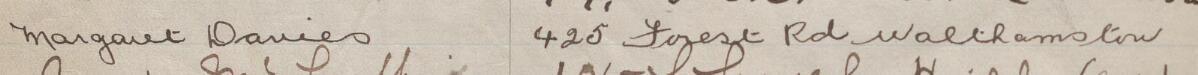 Image of Margaret Davies's signature and address in the petition