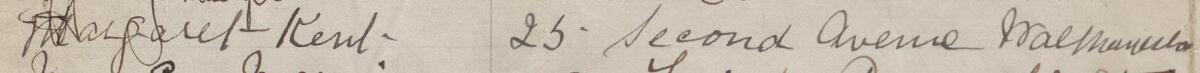 Image of Margaret Kent's signature and address in the petition