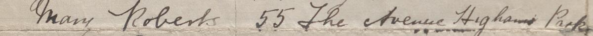 Image of Mary Roberts's signature and address in the petition