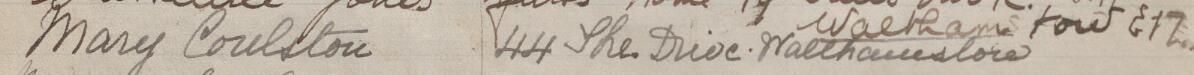 Image of Mary Coulston's signature and address in the petition