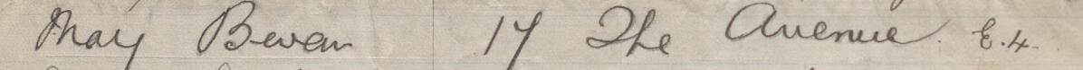 Image of May Bevan's signature and address in the petition