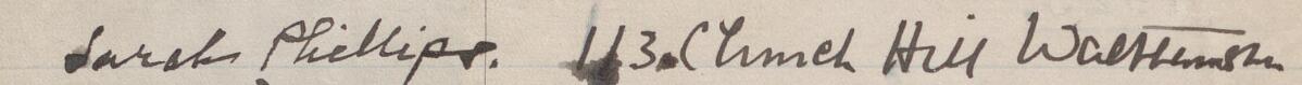 Image of Sarah Phillips's signature and address in the petition