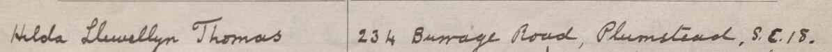 Image of Hilda Llewellyn Thomas's signature and address in the petition
