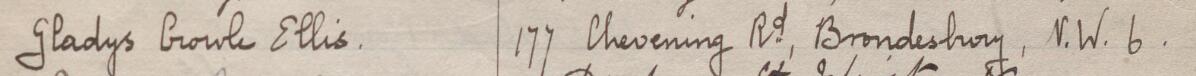 Image of Gladys Crowle Ellis's signature and address in the petition