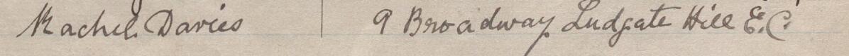 Image of Rachel Davies's signature and address in the petition