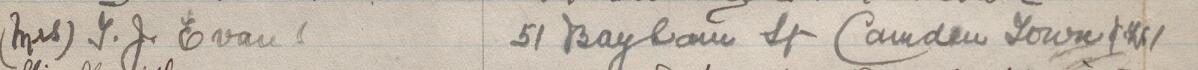 Image of (Mrs) T. J. Evans's signature and address in the petition