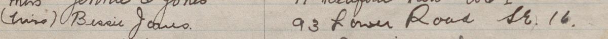 Image of (Mrs) Bessie Jones's signature and address in the petition