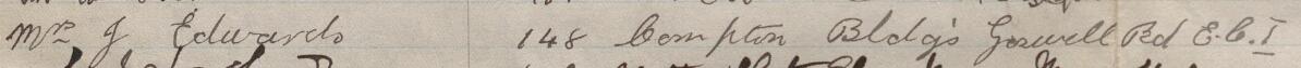 Image of Mrs J Edwards's signature and address in the petition