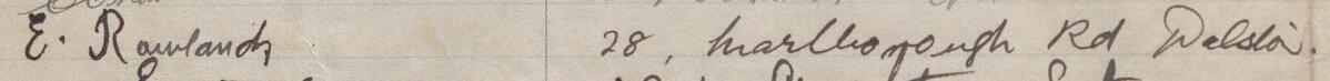 Image of E. Rowlands's signature and address in the petition