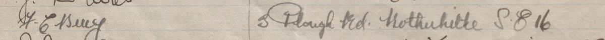 Image of F E Bury's signature and address in the petition
