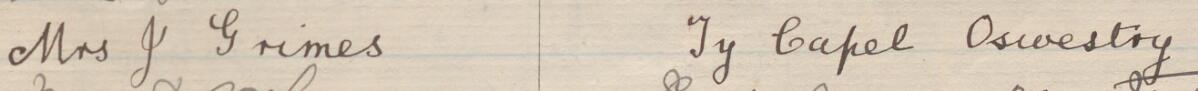 Image of Mrs J. Grimes's signature and address in the petition