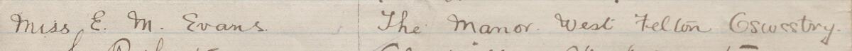 Image of Miss E. M. Evans's signature and address in the petition