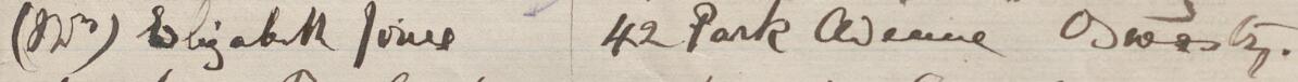 Image of (Mrs) Elizabeth Jones's signature and address in the petition