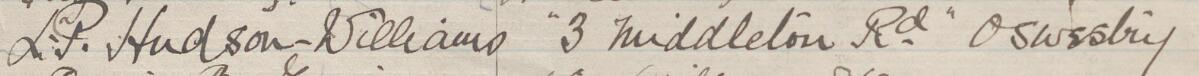 Image of L. P. Hudson-Williams's signature and address in the petition