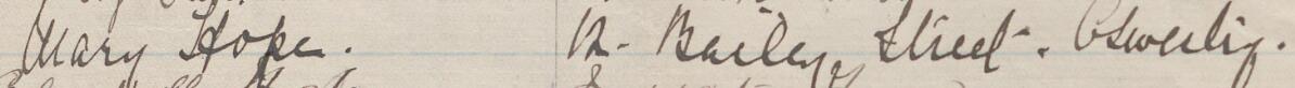 Image of Mary Hope's signature and address in the petition