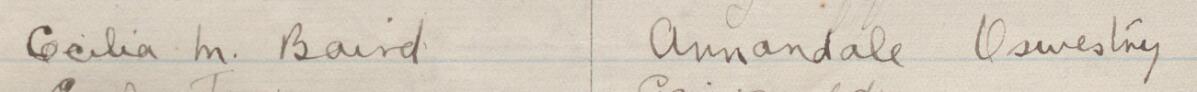 Image of Ceilia M. Baird's signature and address in the petition