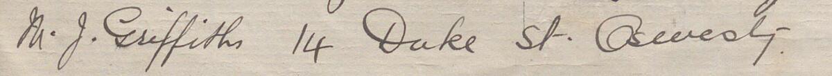 Image of M J Griffiths's signature and address in the petition