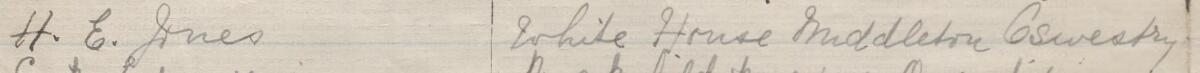 Image of H E Jones's signature and address in the petition