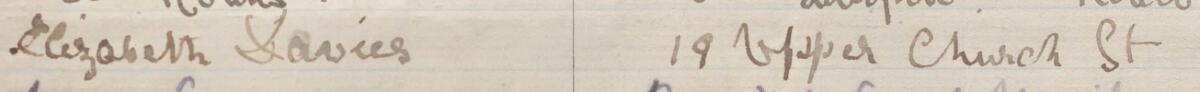 Image of Elizabeth Davies's signature and address in the petition