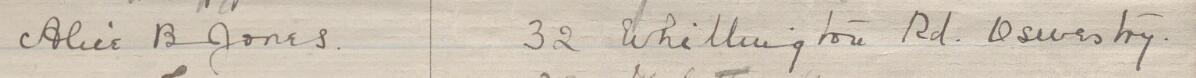 Image of Alice B Jones's signature and address in the petition