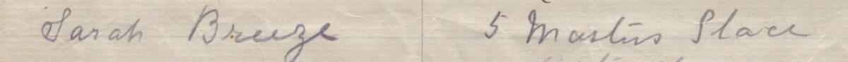 Image of Sarah Breeze's signature and address in the petition