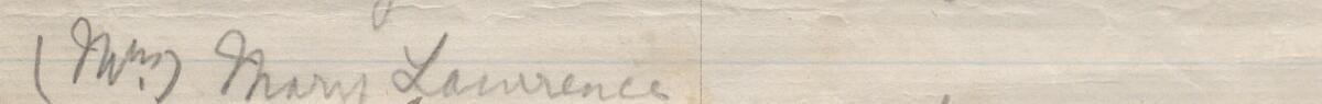 Image of (Mrs) Mary Lawrence's signature and address in the petition