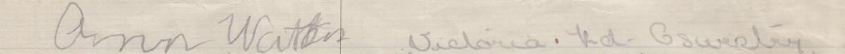Image of Ann Watkin's signature and address in the petition