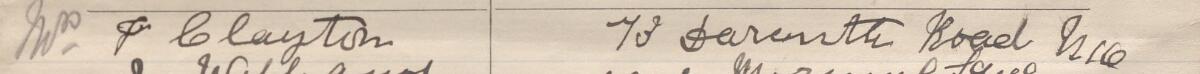 Image of Mrs. J Clayton's signature and address in the petition