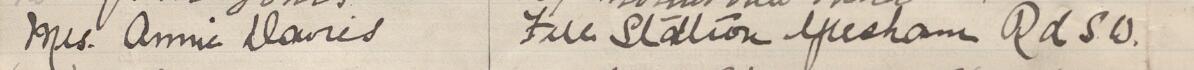 Image of Mrs Annie Davies's signature and address in the petition